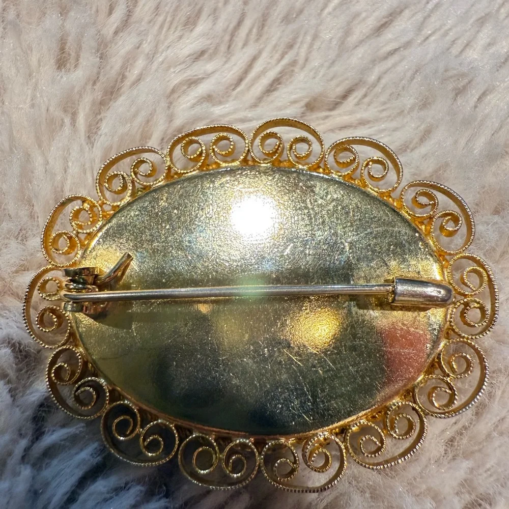 Vintage Gold Micromosaic‎ Micro Mosaic Flower Design Brooch Pin